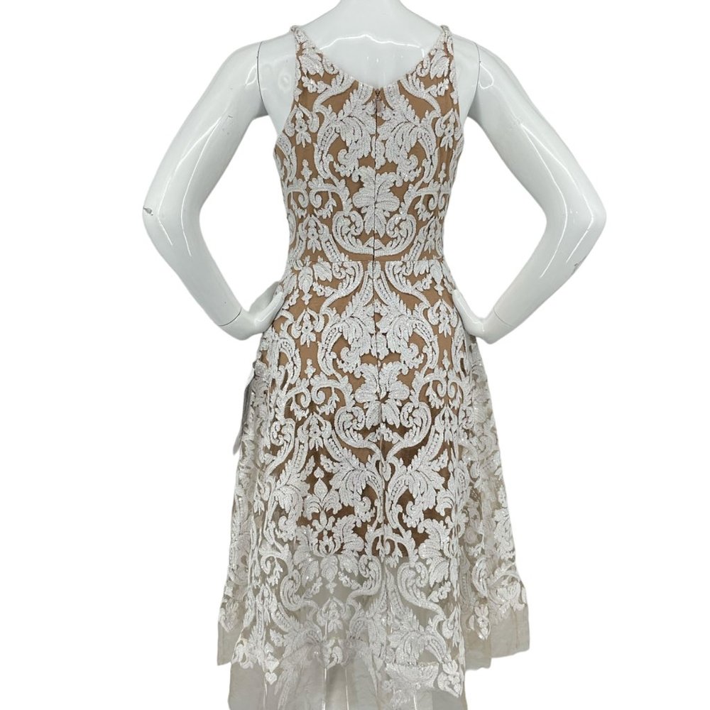 Dress the Population Dress Womens Sz S Blair Lace MiDi White Nude Msrp $269 - Picture 4 of 14